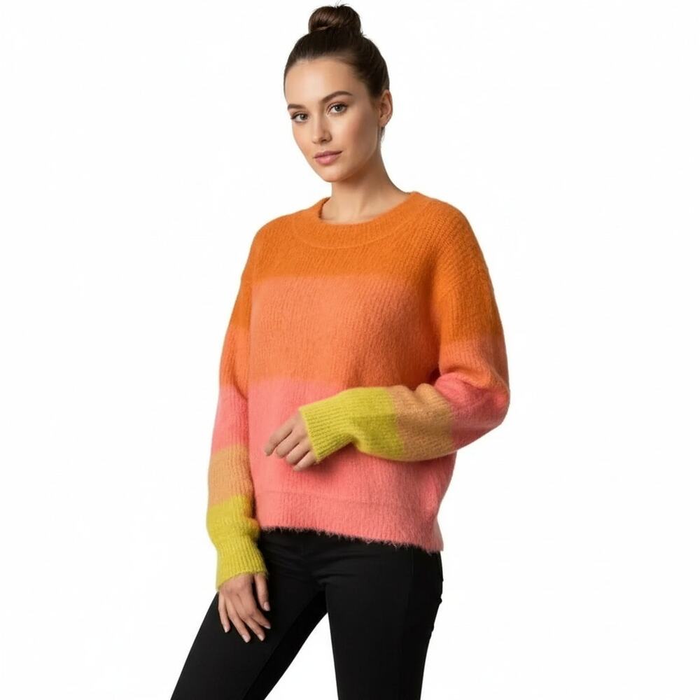 Free People Orange/Pink Ombre Wool Blend Pullover Sweater, S